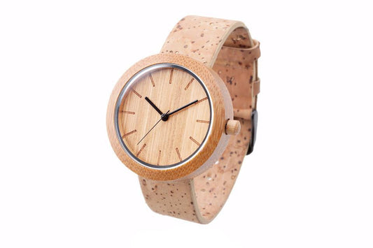 Eco-Friendly Panda Bamboo Watch with Swiss Movement and Cork Strap